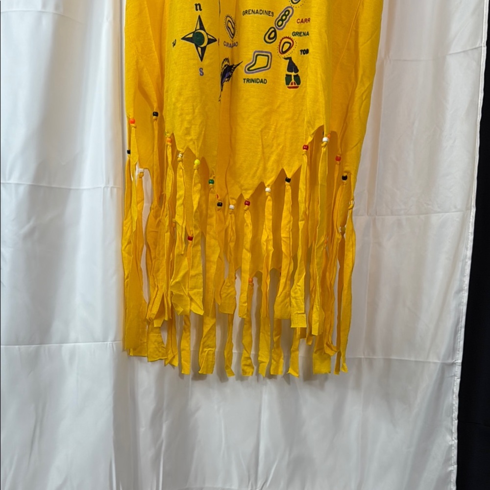 Caribbean Yellow Fringe Dress with Island Graphics - Picture 5 of 9